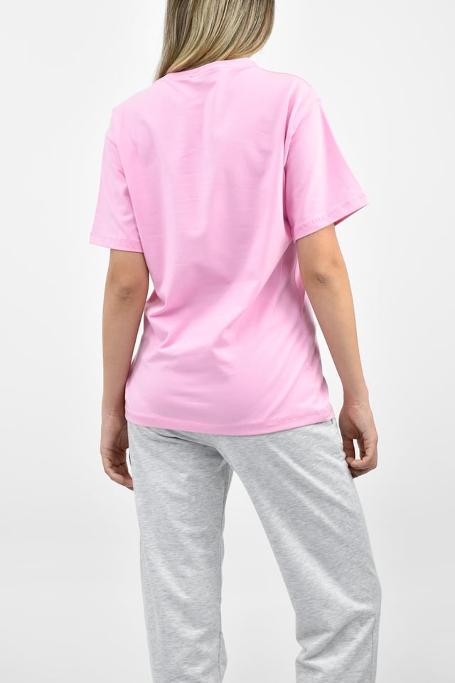 Bisiklet Yaka Oversize Basic Tişört - Pembe