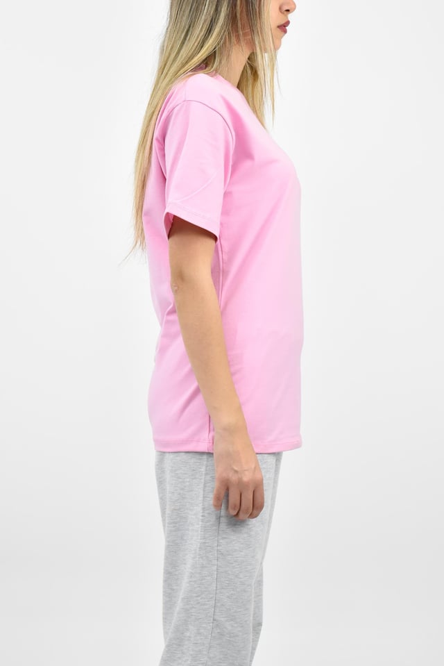 Bisiklet Yaka Oversize Basic Tişört - Pembe
