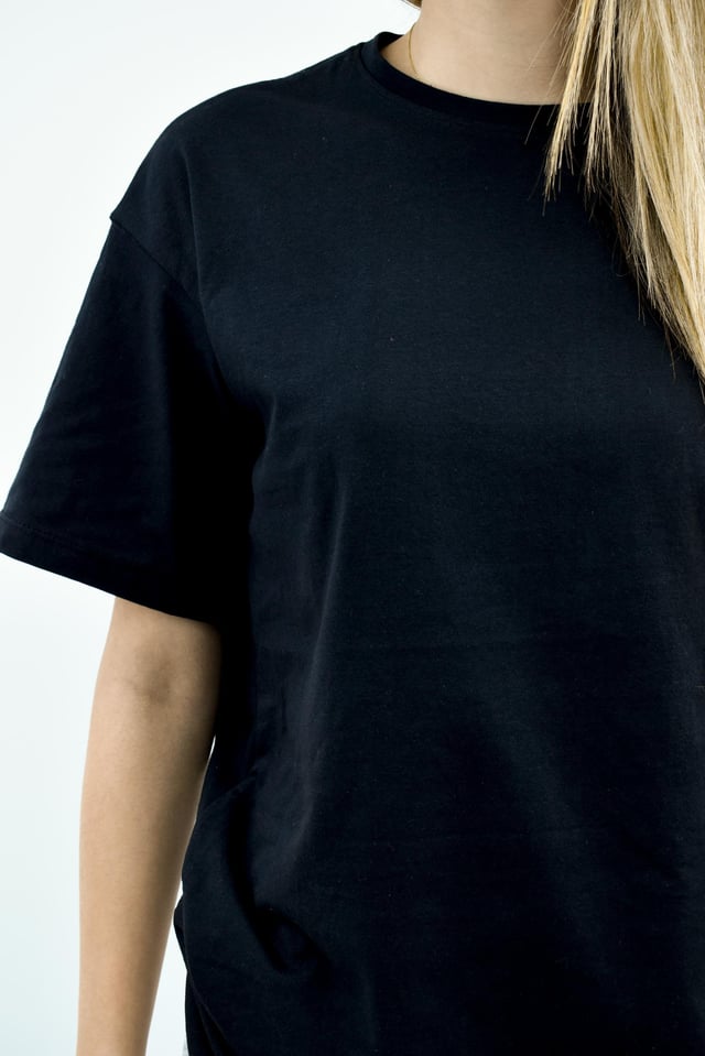 Bisiklet Yaka Oversize Basic Tişört - Siyah