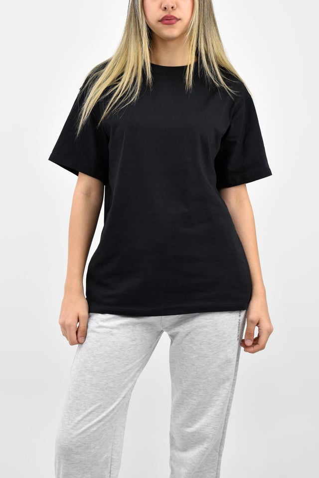 Bisiklet Yaka Oversize Basic Tişört - Siyah