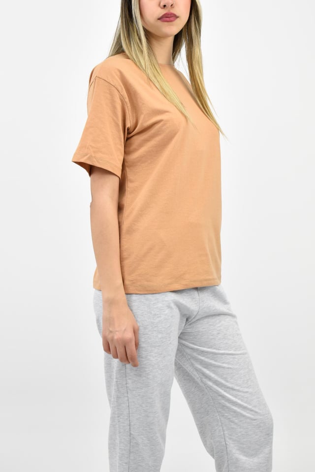 Bisiklet Yaka Oversize Basic Tişört - Somon