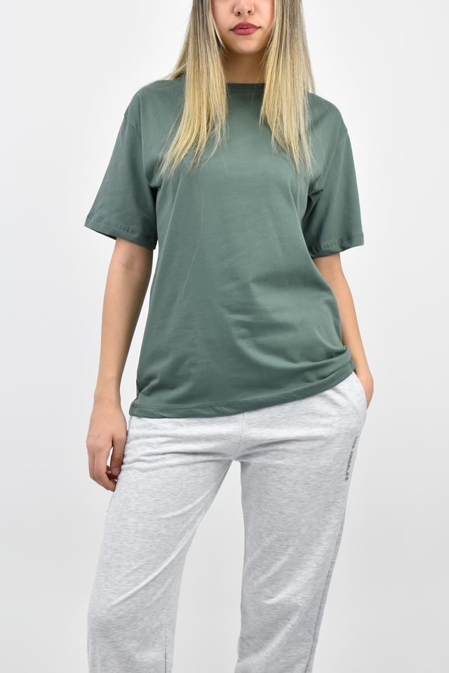 Bisiklet Yaka Oversize Basic Tişört - Yeşil