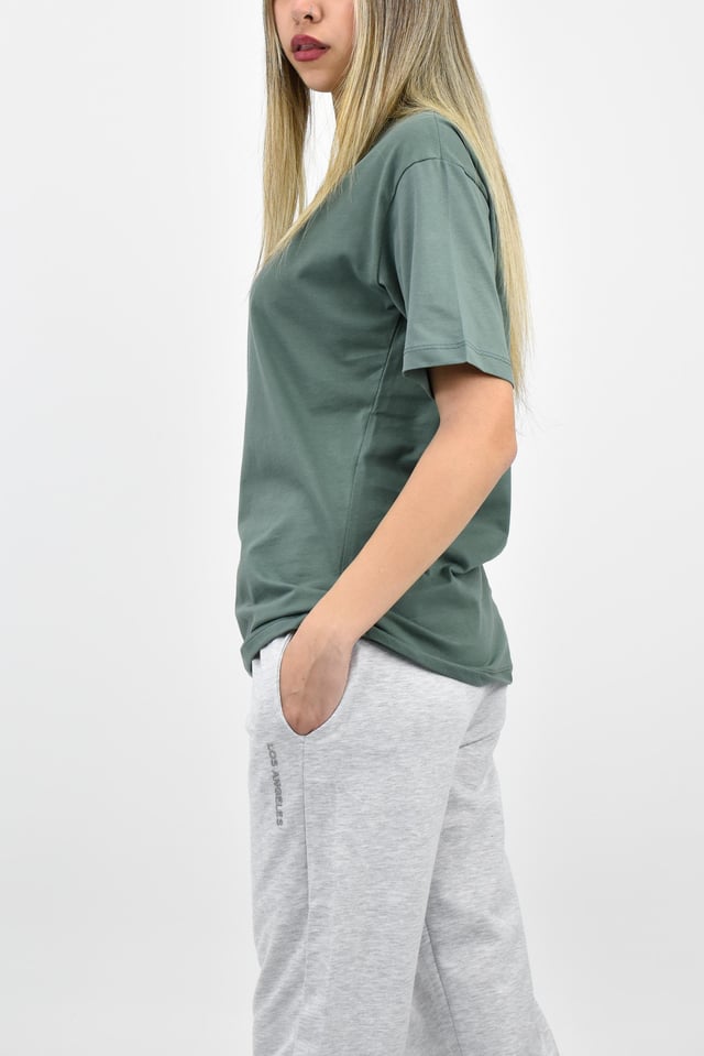 Bisiklet Yaka Oversize Basic Tişört - Yeşil
