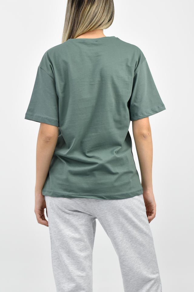 Bisiklet Yaka Oversize Basic Tişört - Yeşil