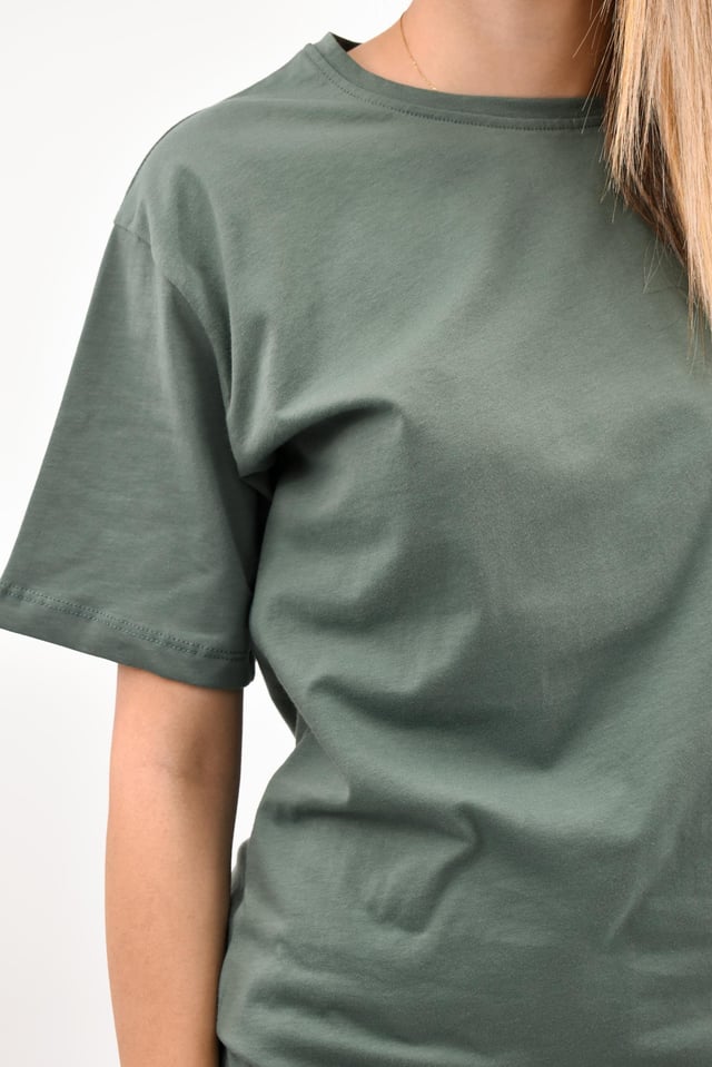 Bisiklet Yaka Oversize Basic Tişört - Yeşil