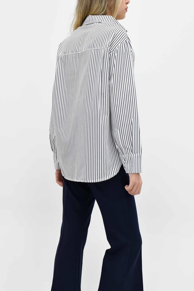 Cepli Çizgili Oversize Gömlek-Lacivert