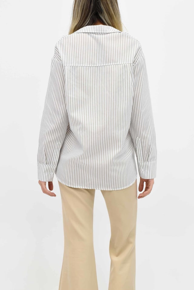 Cepli Çizgili Oversize Gömlek-Taş
