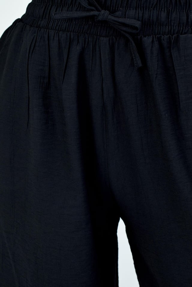 Çilek Kumaş Yazlık Pantolon -Siyah