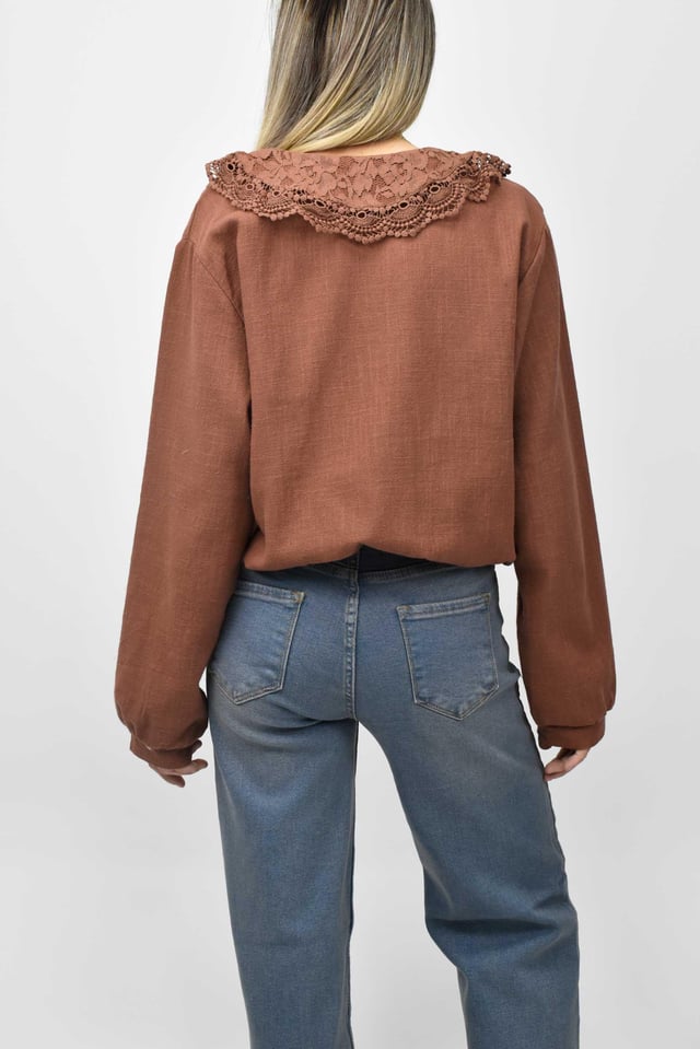 Dantel Yaka Keten Bomber Ceket - Taba