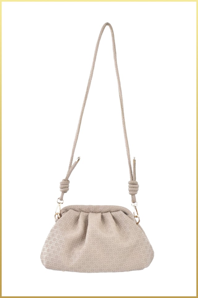 Kadın Burs Kapaklı Geometrik Desenli El ve Omuz Çantası - Vizon