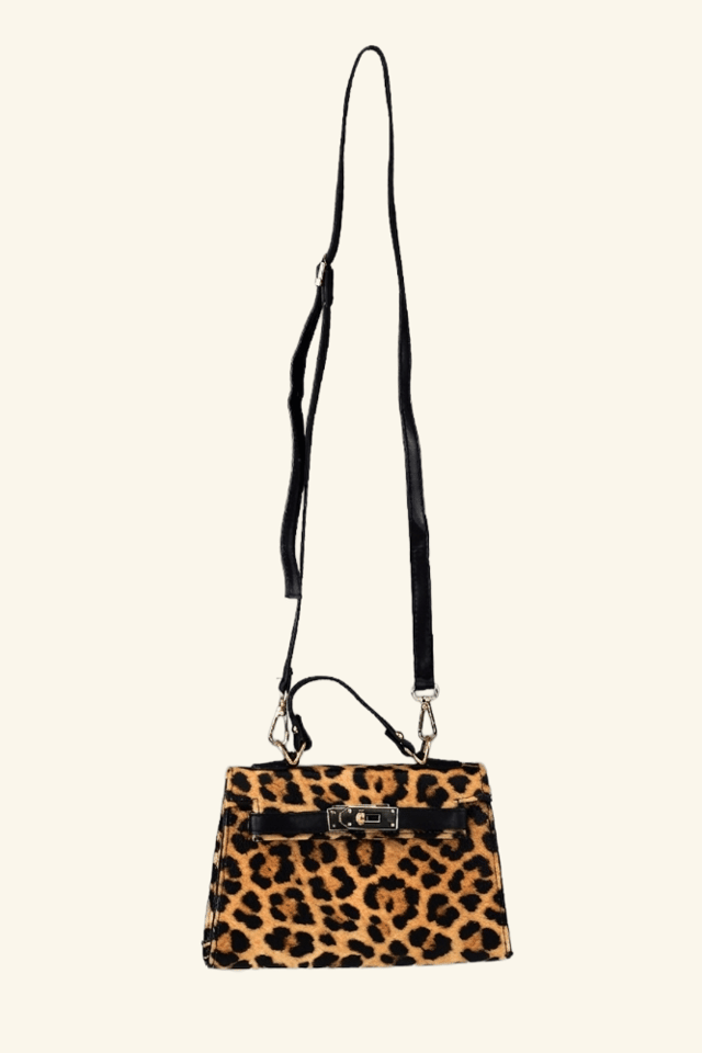 Kadın Mini Leopar Kilit Kapaklı Baget Çanta