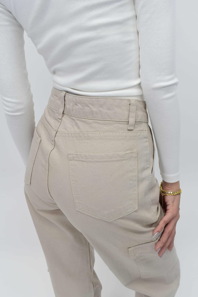 Kargo Cepli Kot Pantolon - Taş