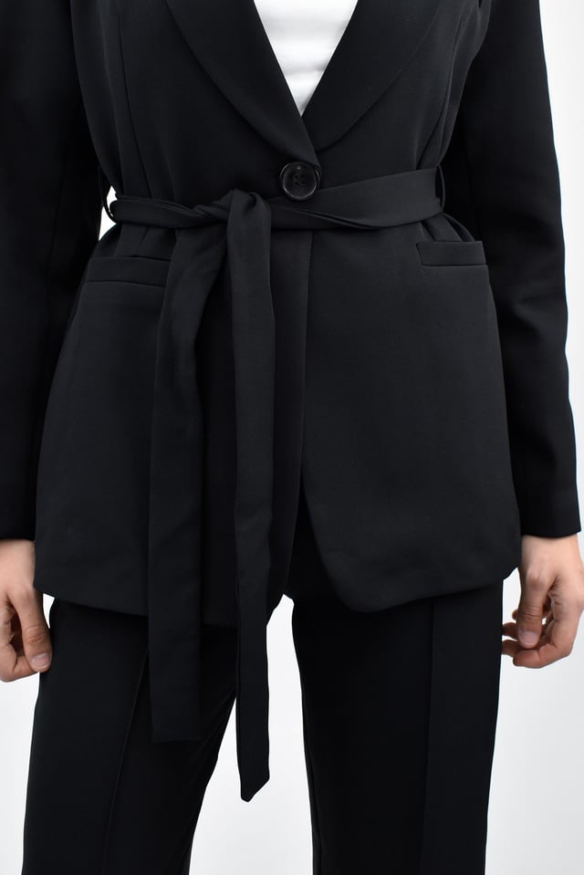 Kemerli Blazer Ceket Pantolon Takım - Siyah