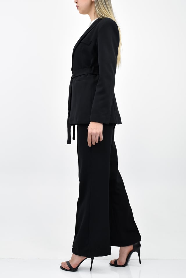 Kemerli Blazer Ceket Pantolon Takım - Siyah