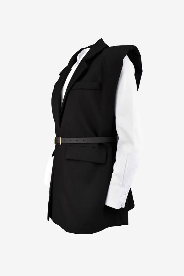 Kemerli Blazer Yelek - Siyah