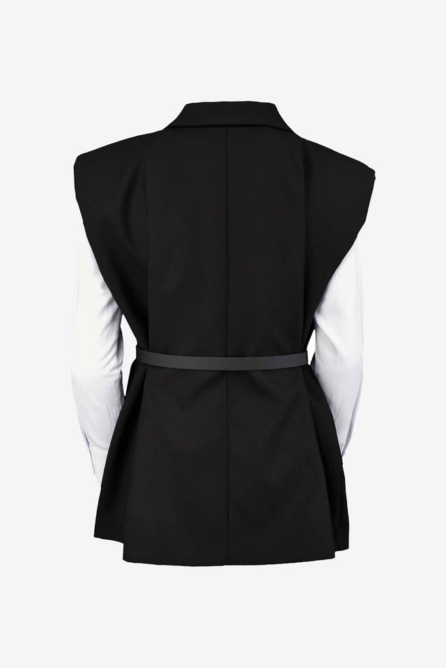 Kemerli Blazer Yelek - Siyah