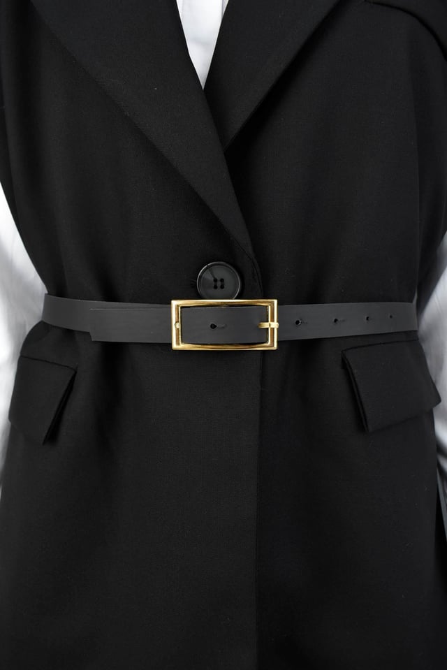 Kemerli Blazer Yelek - Siyah