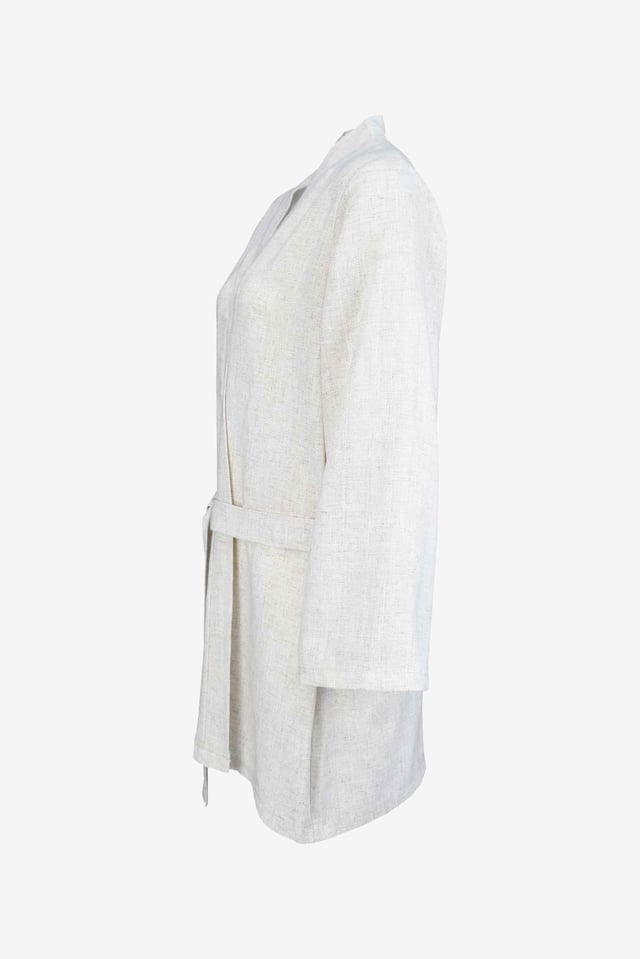 Keten Kuşaklı Basic Kimono-Krem