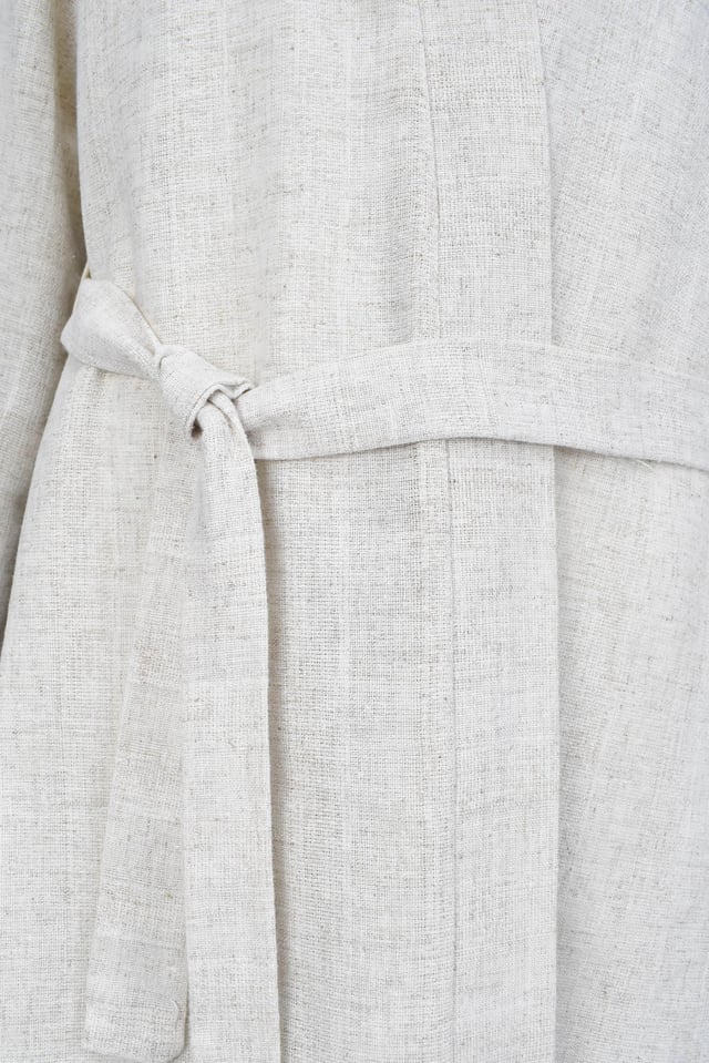 Keten Kuşaklı Basic Kimono-Krem
