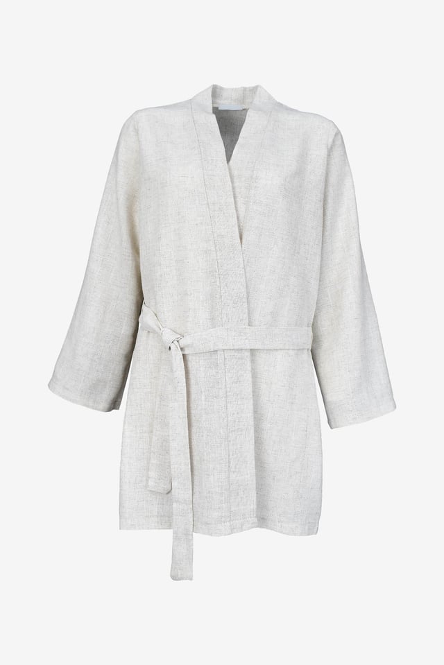 Keten Kuşaklı Basic Kimono-Krem