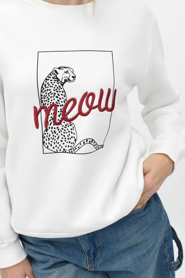 Leopar Baskılı Dikişli Sweatshirt