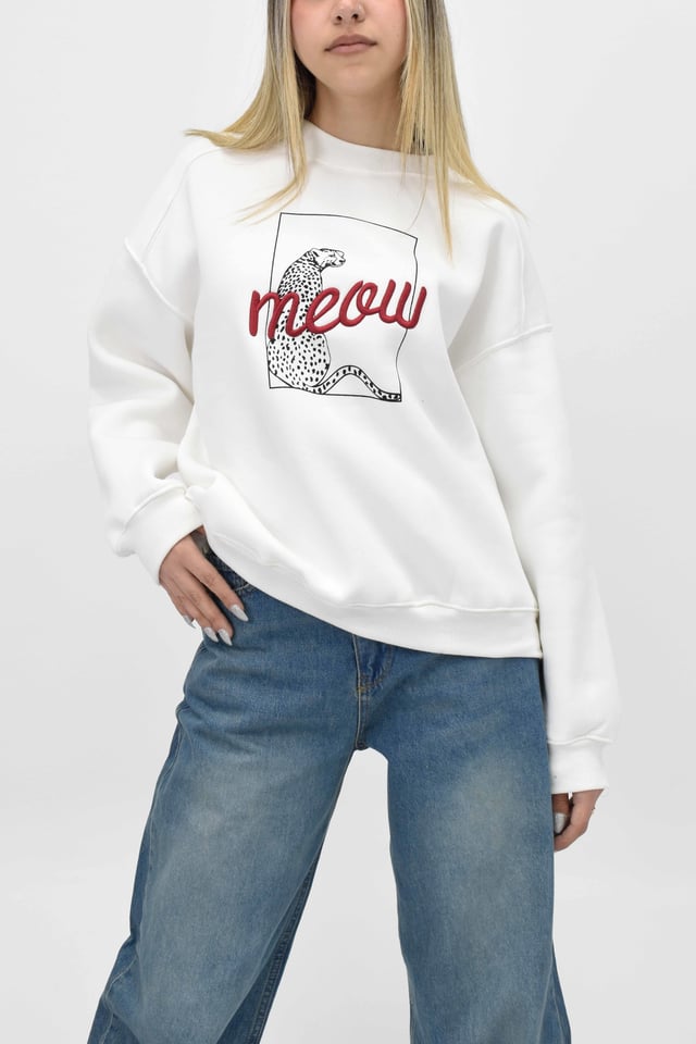 Leopar Baskılı Dikişli Sweatshirt