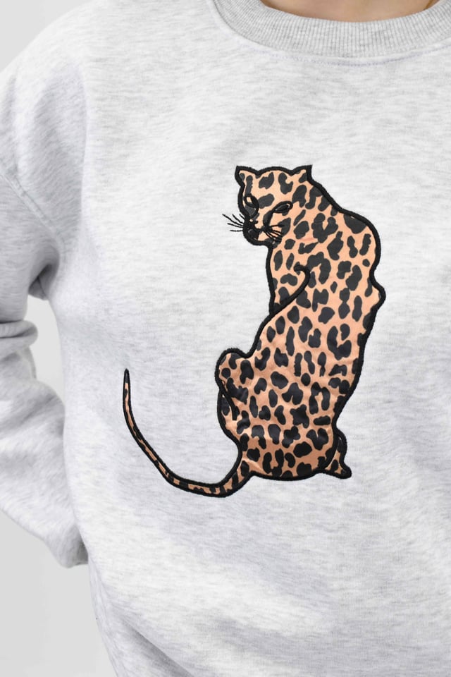 Leopar Baskılı Sweatshirt-Gri