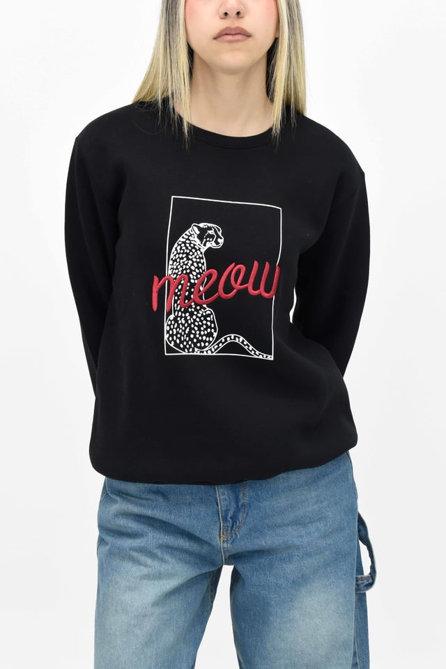 Leopar Baskılı Sweatshirt - Siyah