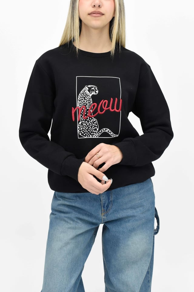 Leopar Baskılı Sweatshirt - Siyah