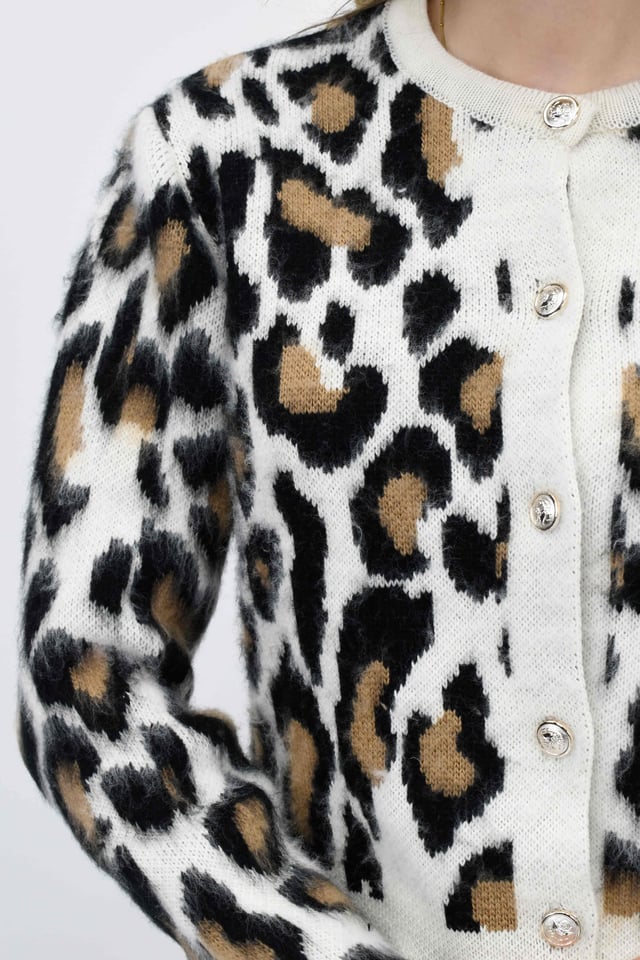 Leopar Desenli Düğmeli Hırka-Siyah 