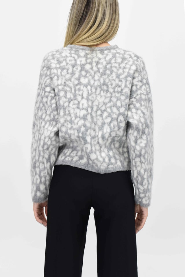 Leopar Desenli Sakallı Hırka - Gri