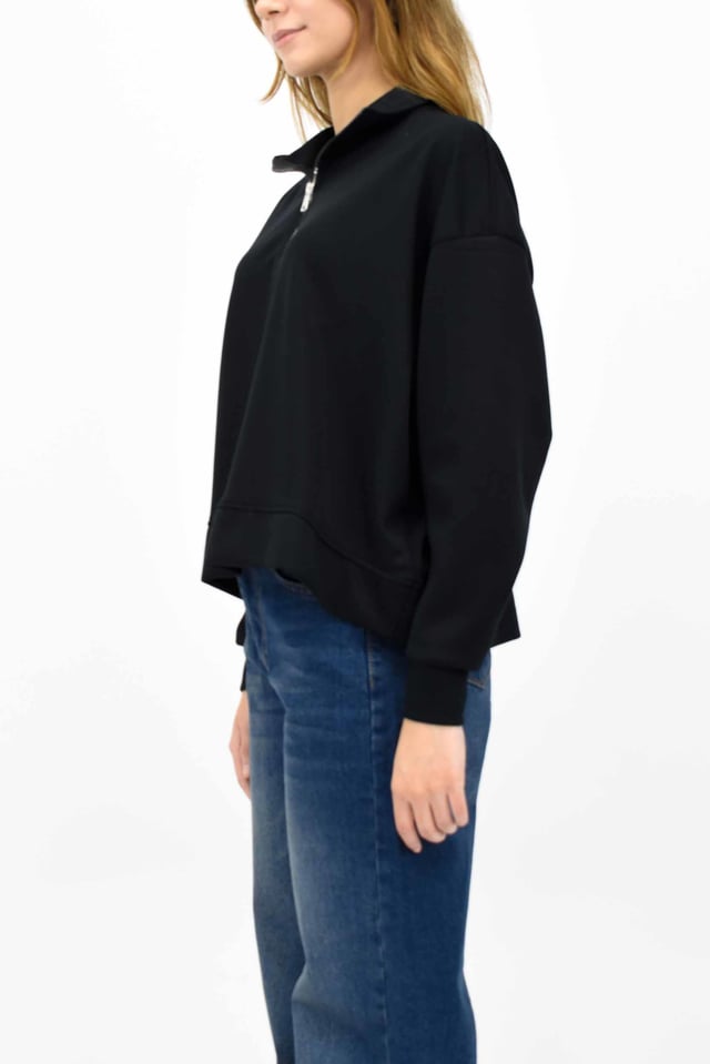 Modal Kumaş Fermuarlı Sweatshirt - Siyah