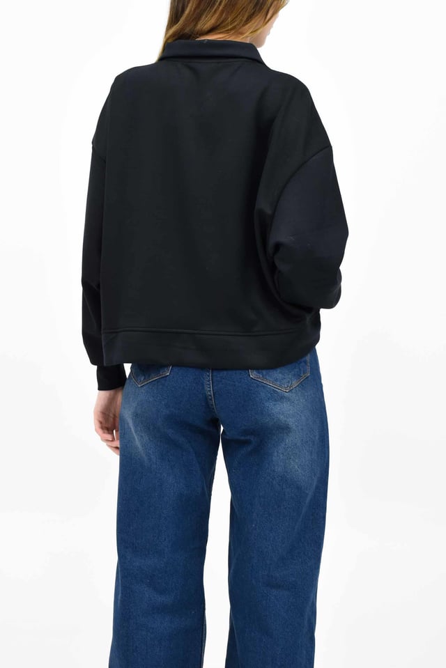 Modal Kumaş Fermuarlı Sweatshirt - Siyah