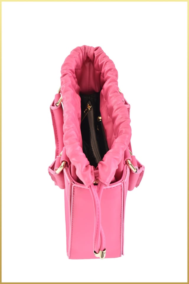 Norm Kadın Desenli Büzgülü El ve Omuz Çantası - Fuşya
