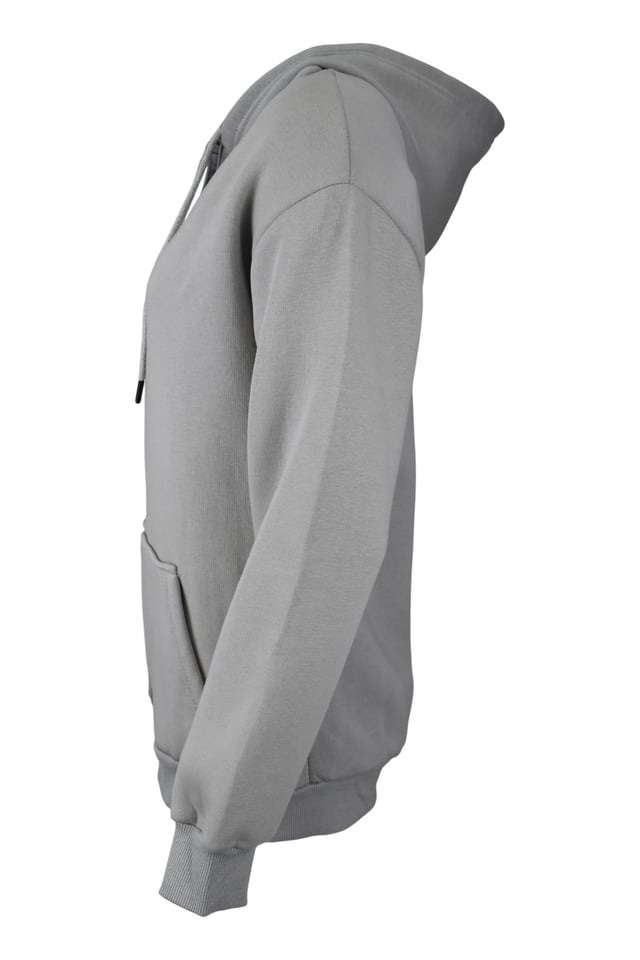 Oversize Üç İplik Kapüşonlu Hırka  - Gri