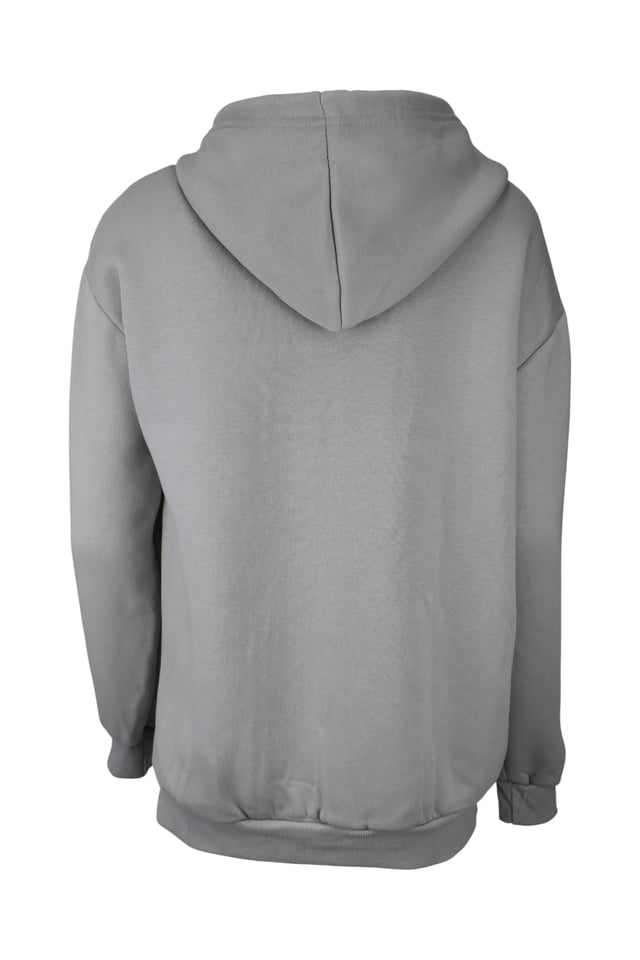 Oversize Üç İplik Kapüşonlu Hırka  - Gri