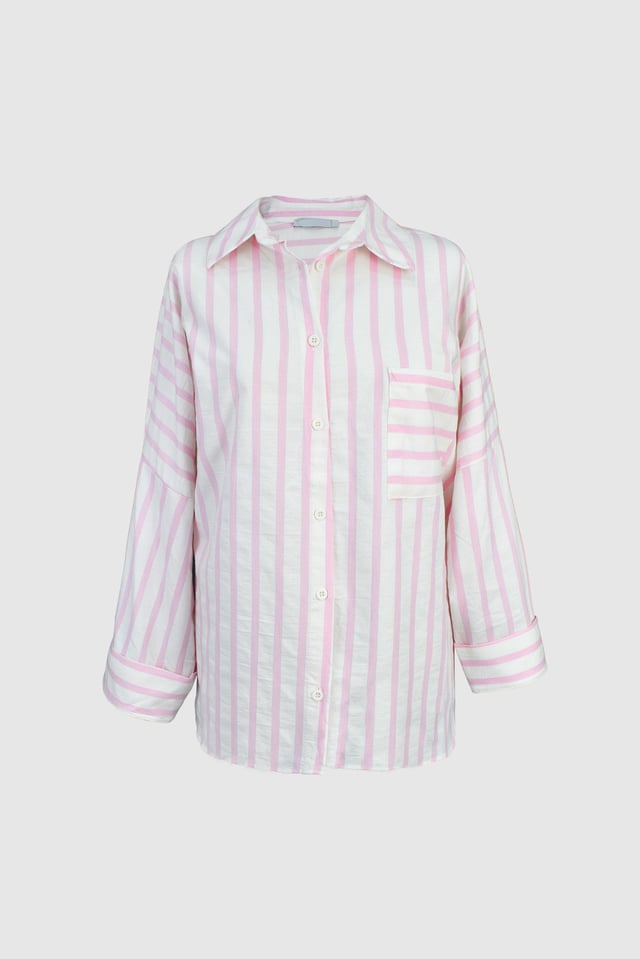 Pembe Çizgili Beyaz Gömlek