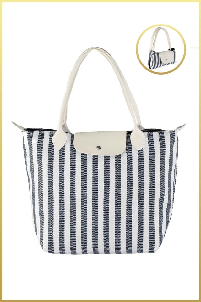 Siyah-Beyaz Çizgili Shopper Çanta ve Bordo Pia Mini Çanta Seti