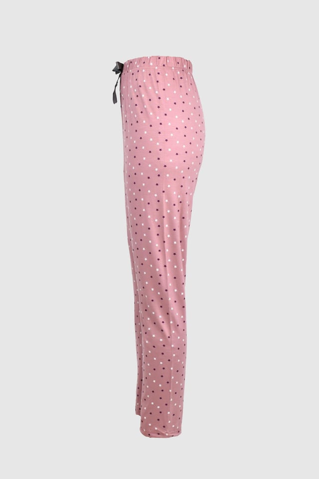Uzun Gül Kurusu Yıldız Desenli Alt Pijama