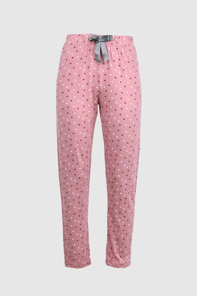 Uzun Gül Kurusu Yıldız Desenli Alt Pijama