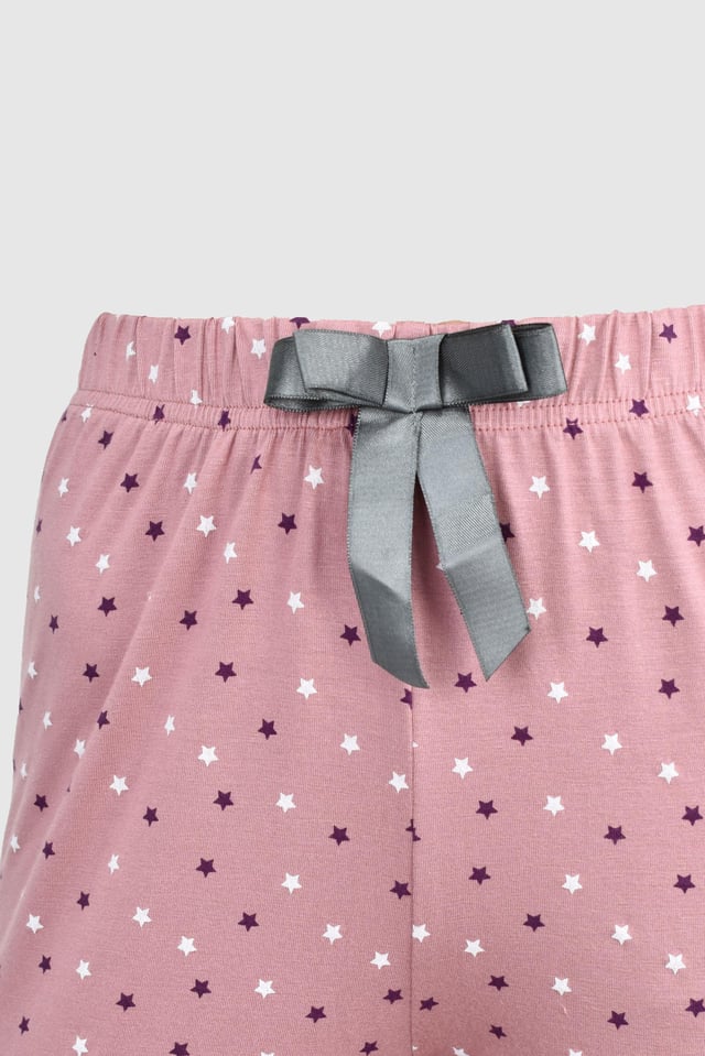 Uzun Gül Kurusu Yıldız Desenli Alt Pijama