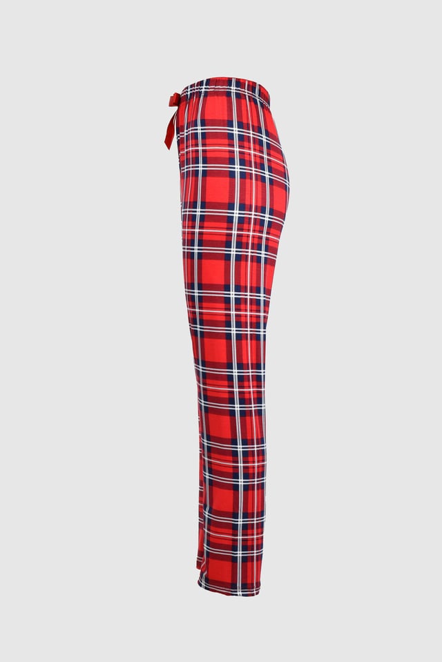Uzun Kareli Kırmızı Alt Pijama