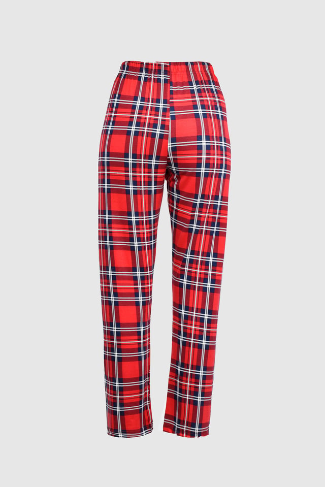 Uzun Kareli Kırmızı Alt Pijama