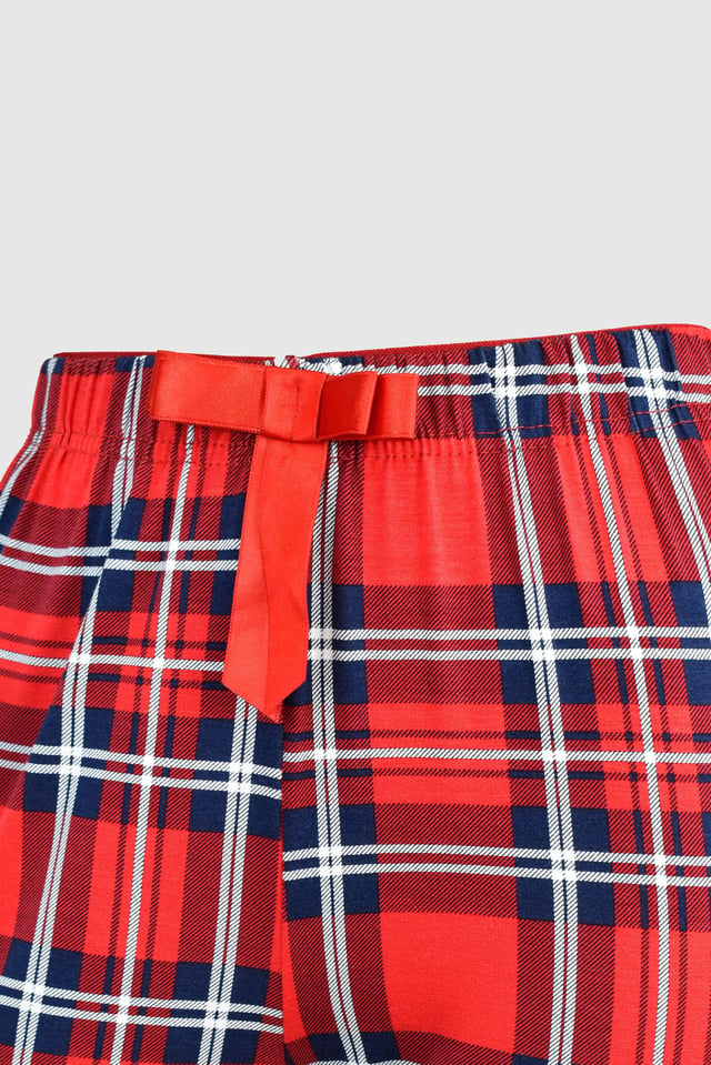 Uzun Kareli Kırmızı Alt Pijama