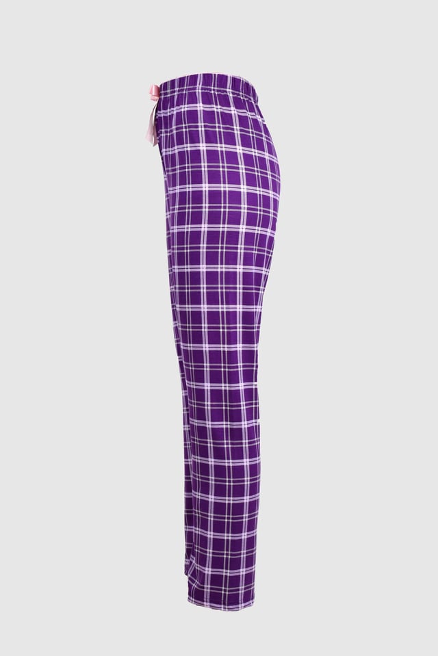 Uzun Kareli Mor Alt Pijama