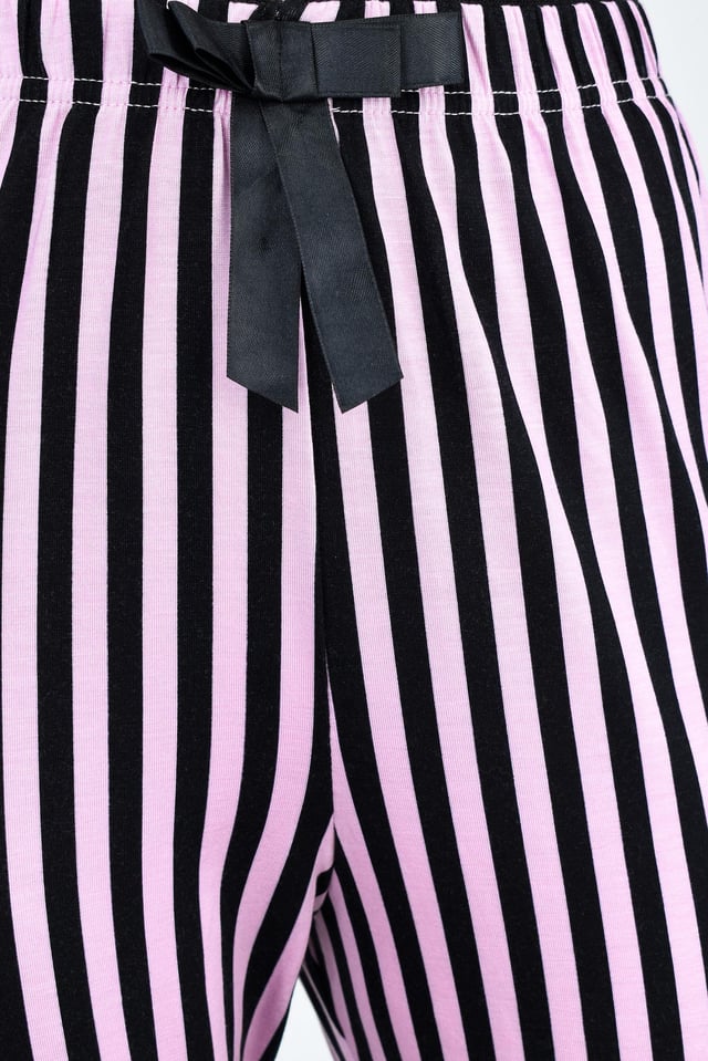 Uzun Siyah Pembe Çizgili Alt Pijama