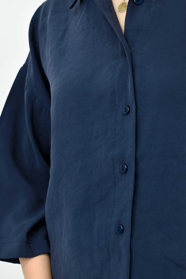 Yarım Kollu Oversize Modal Gömlek - Lacivert