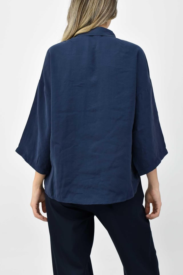 Yarım Kollu Oversize Modal Gömlek - Lacivert