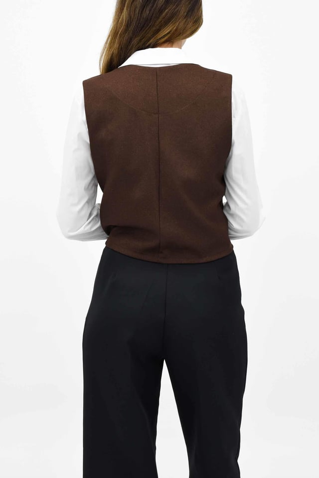 Yün Efekt Blazer Yelek - Acı Kahve