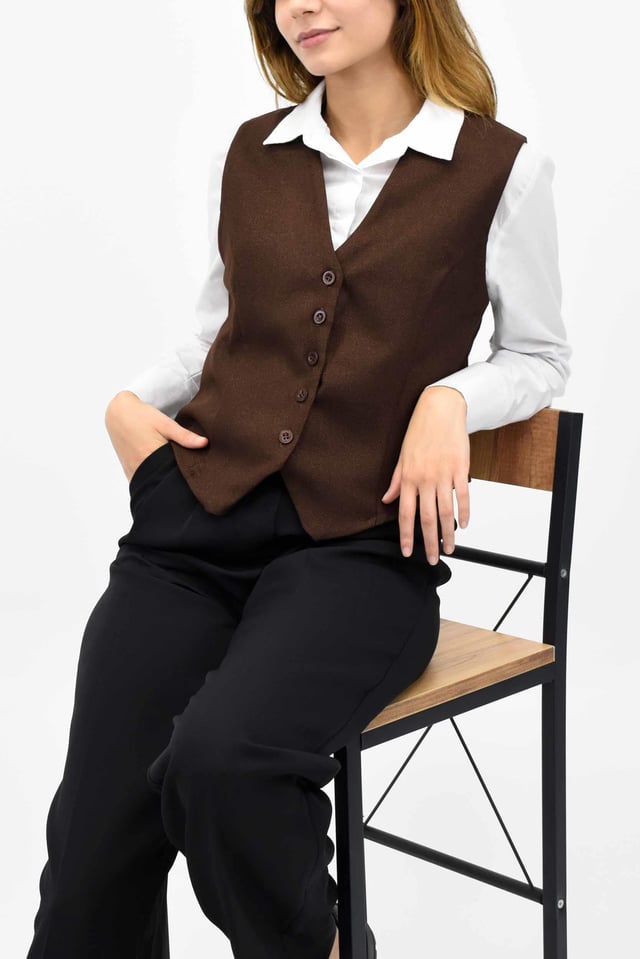 Yün Efekt Blazer Yelek - Acı Kahve